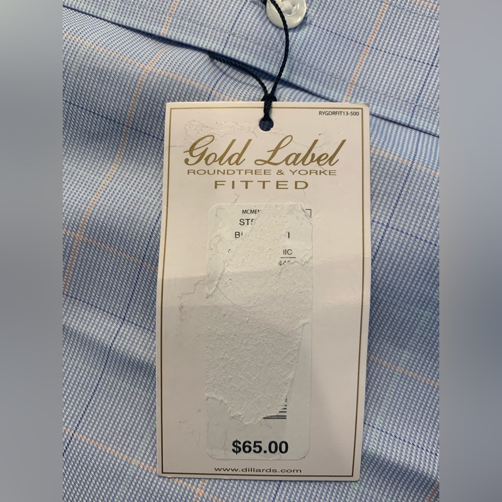 Gold Label Roundtree & Yorke Fitted Dress Shirt Blue Grid Check Size 16 1/2 - 35 - Picture 10 of 11